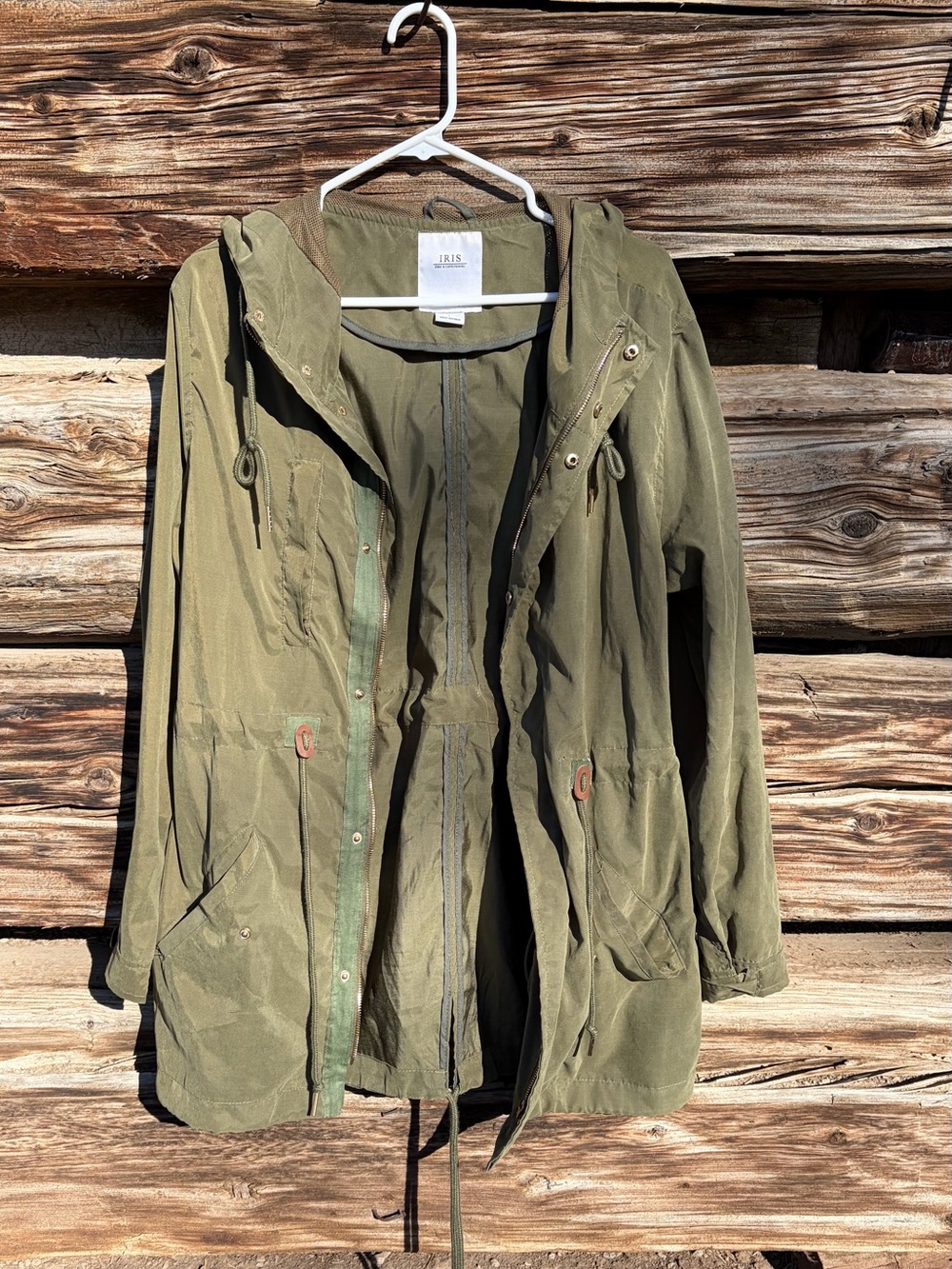 iris Olive Green Utility Anorak Jacket with Hood